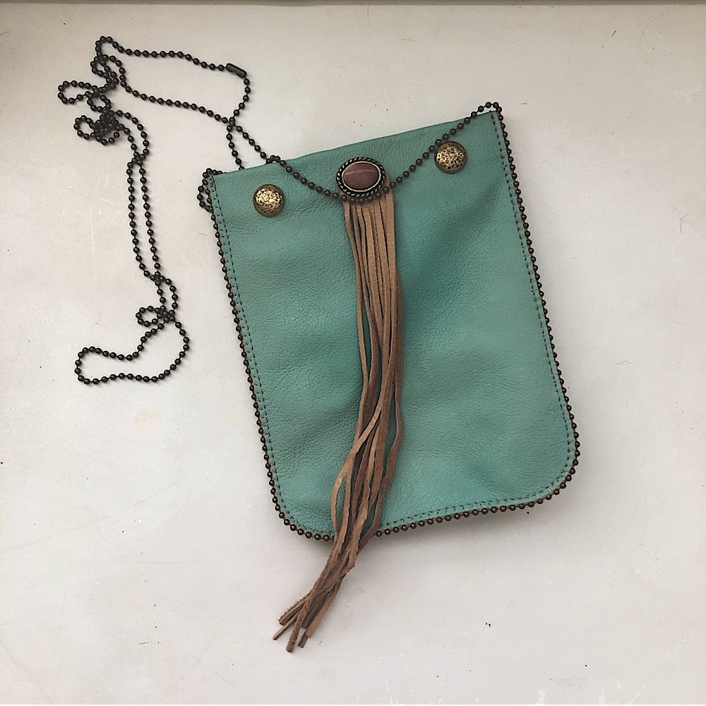 Leather Rock USA Genuine Leather Cell Phone Pouch Crossbody Bag Purse Boho